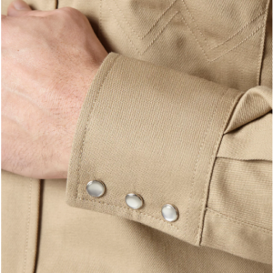 FLAME RESISTANT LONG SLEEVE WESTERN SNAP SOLID TWILL WORK SHIRT IN KHAKI