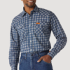 FLAME RESISTANT LONG SLEEVE WESTERN SNAP PLAID SHIRT IN BLUE/BLACK