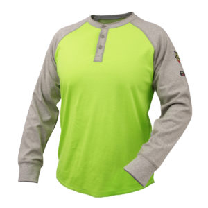 7 oz. Flame-Resistant Cotton Jersey Henley, Gray/Lime