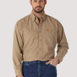 FLAME RESISTANT TWILL SOLID WORK SHIRT IN KHAKI