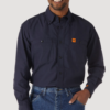 FLAME RESISTANT TWILL SOLID WORK SHIRT IN NAVY