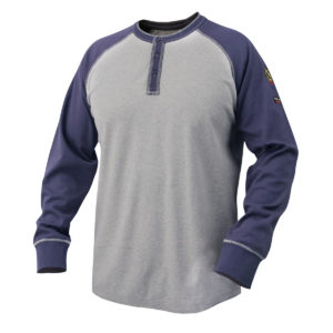 7 oz. Flame-Resistant Cotton Jersey Henley, Navy/Gray